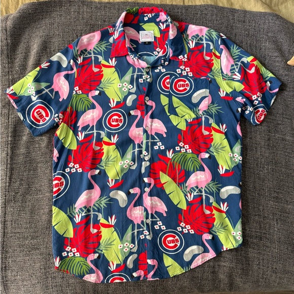 Vibrant Flamingo and Logo Print Casual Shirt - Picture 1 of 4